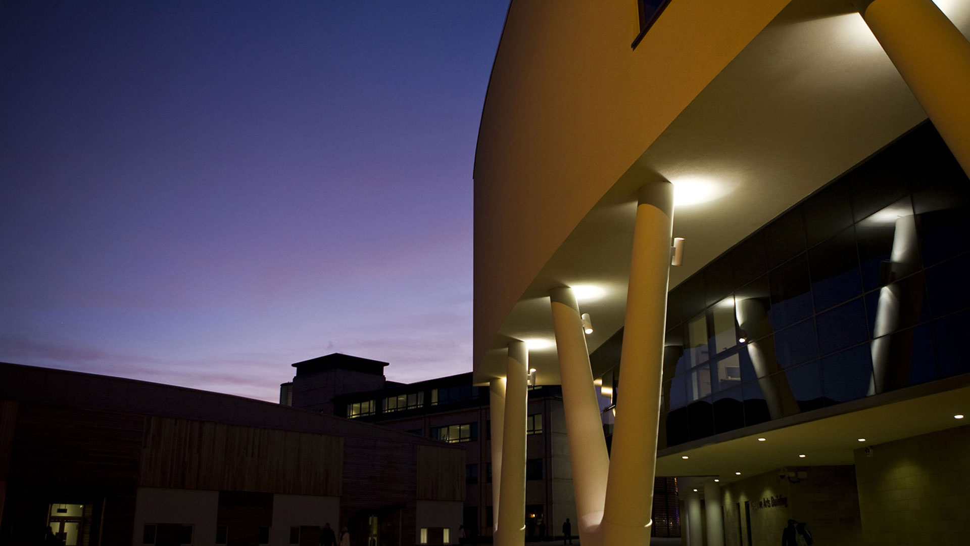 The University of Huddersfield Creative arts building at night - home of the School of Art Design and Architecture